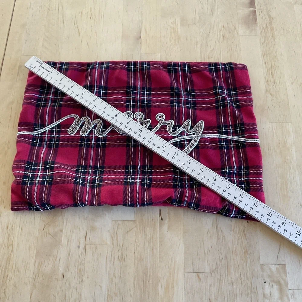 Pier One Imports Beaded Merry Plaid  Accent Pillow Cover Only No filling